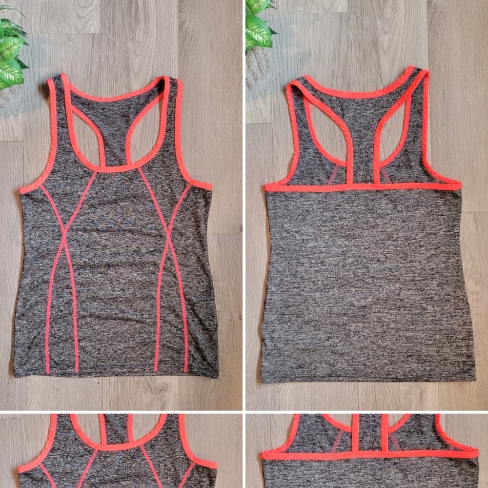 Athletic Heather Gray, Pink, Coral Orange Racerback Tank Top, Women's Medium (M)